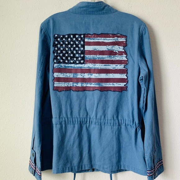 Sheryl Crow Blue Military Flag Utility Cargo Jacket - Picture 4 of 5